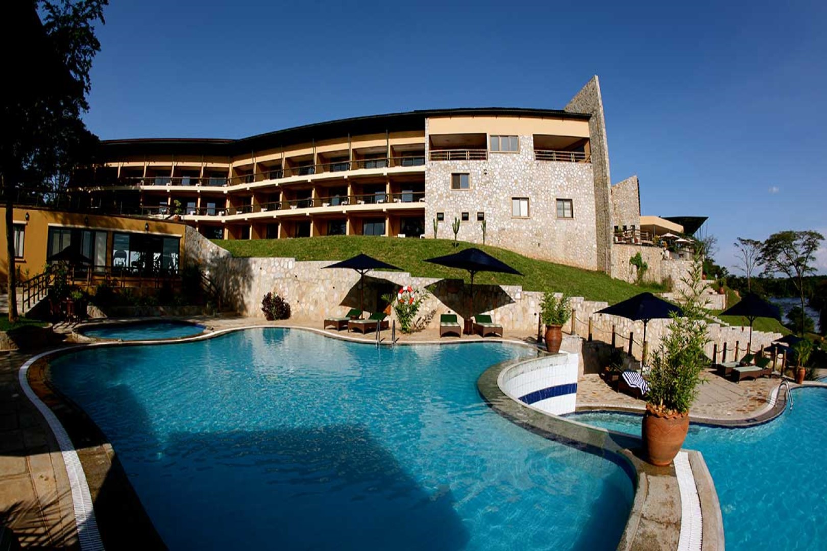 Swimming pool side view at Chobe Safari Lodge, Murchison Falls National Park