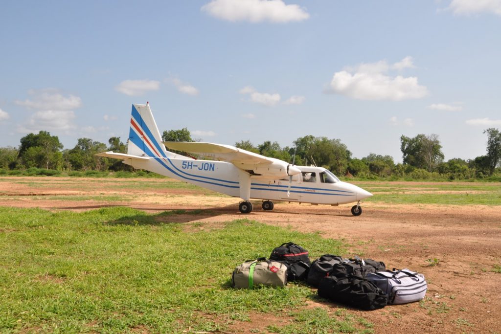 After disembarking the aircraft at Pakuba Airfield, Murchison Falls National Park