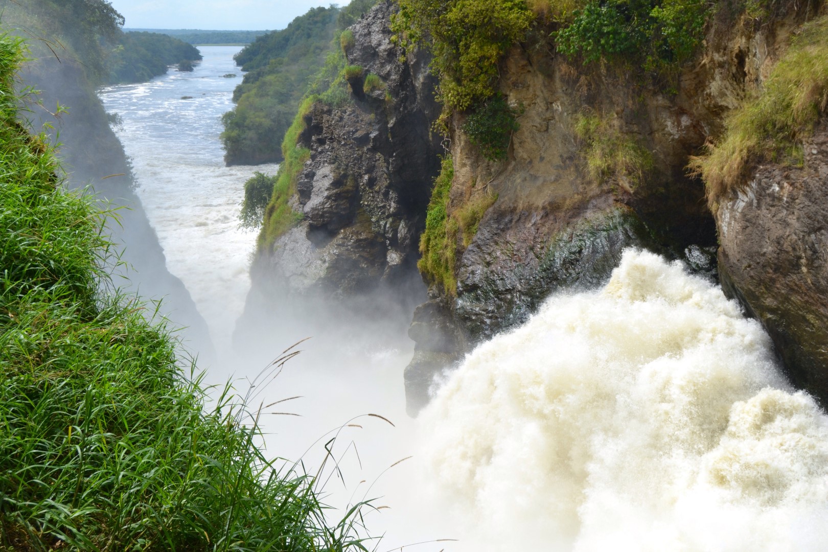 A closer of the gushing Murchison Falls, Murchison Falls National Park in Uganda