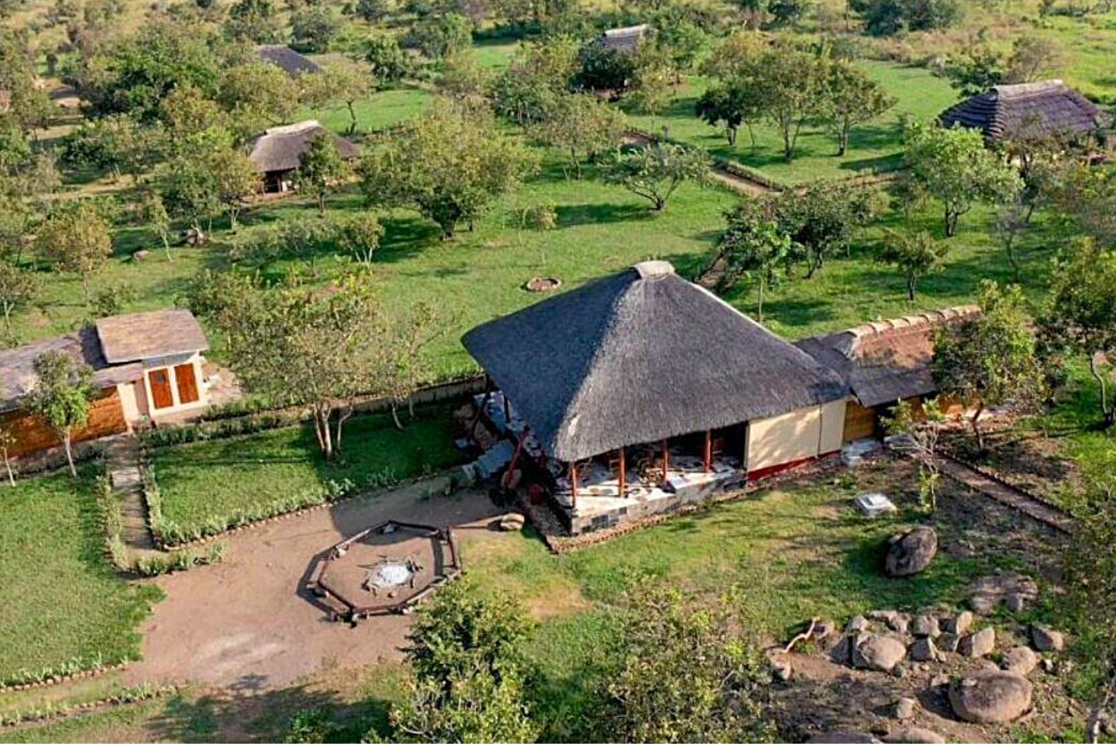 An aerial view of Mama Washindi Lodge, Murchison Falls National Park.