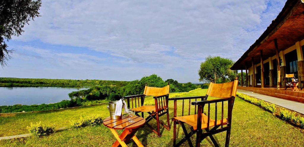 An outside view of the banks of the Nile River at Kabalega Wilderness Lodge, Murchison Falls National Park.